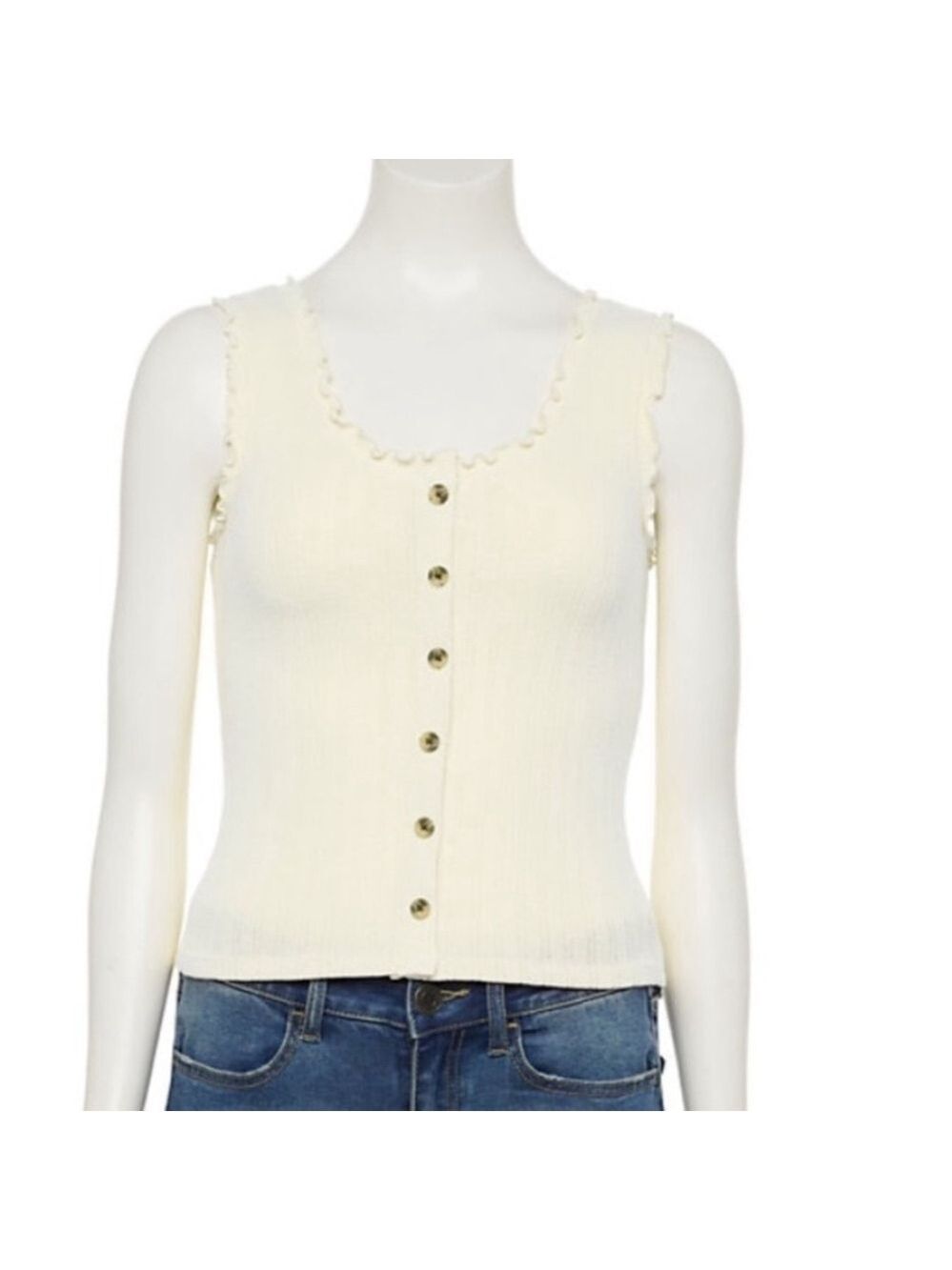 SO button down sleeveless tank Woman’s Junior’s size XL ivory - Picture 10 of 13
